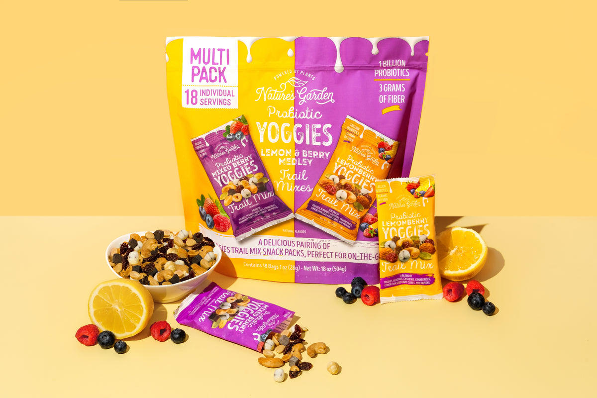 Nature's Garden Probiotic Yoggies Lemon & Berry Trail Mixer Snack Packs 24oz (Pack of 24)
