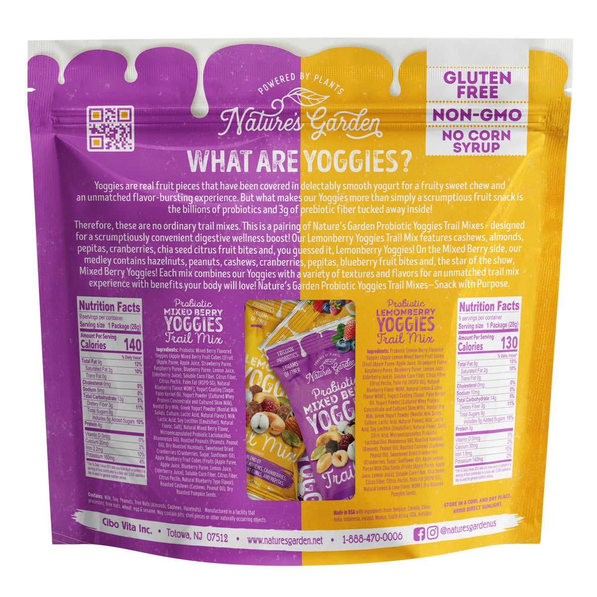 Nature's Garden Probiotic Yoggies Lemon & Berry Trail Mixer Snack Packs 24oz (Pack of 24)